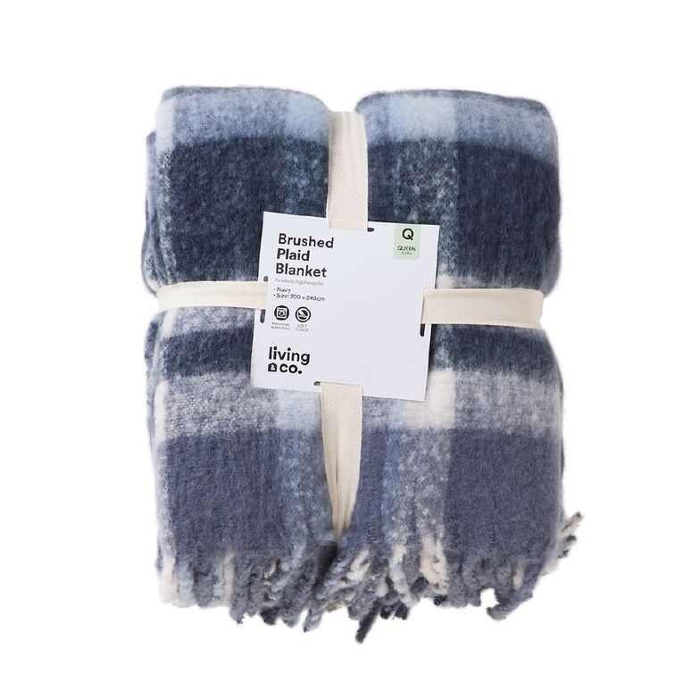 Living & Co Super Soft Plaid Blanket Blue Queen, , hi-res