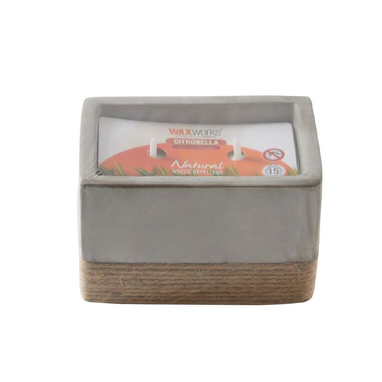 Waxworks Citronella Rectangle Cement Candle With Rope Assorted, , hi-res