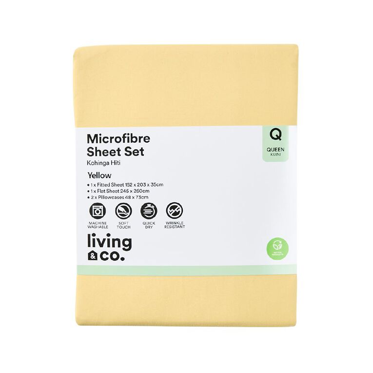 Living & Co Microfibre Sheet Set Yellow Queen, , hi-res