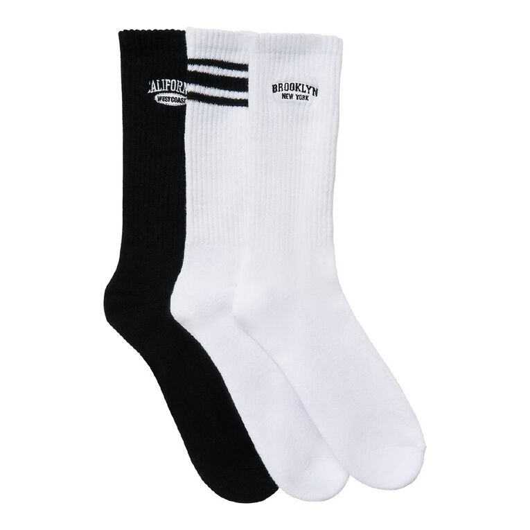 H&H Men's Graphic Crew Socks 3 Pack, White, hi-res
