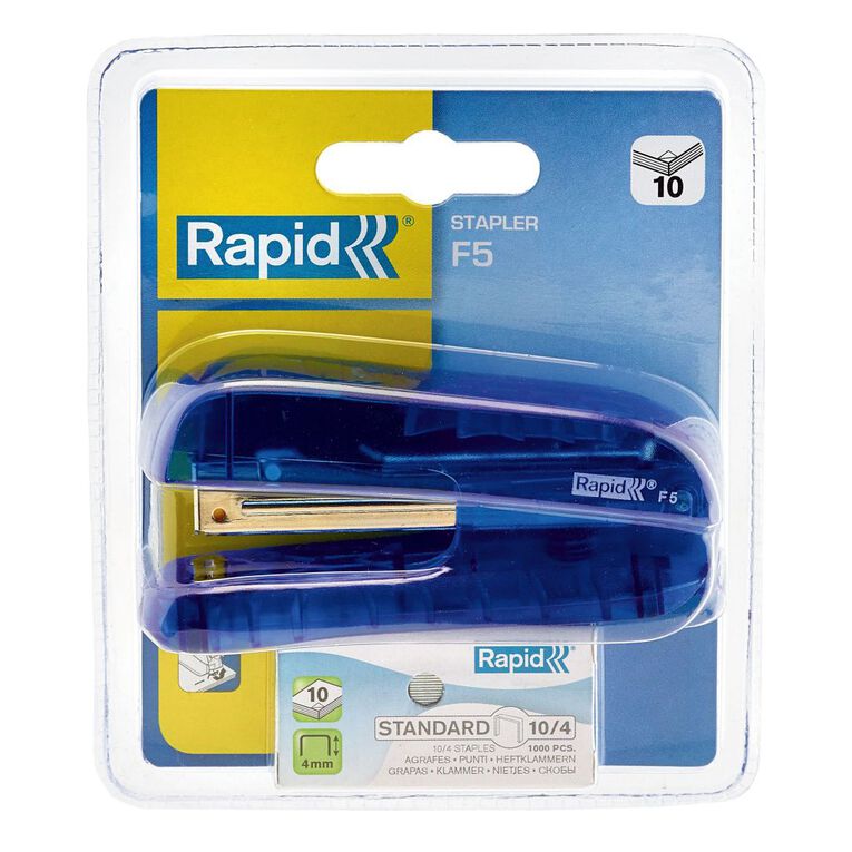 Rapid Stapler F5 & No 10 Staples Blue Mid, , hi-res