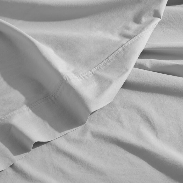 Living & Co 100% Washed Cotton Sheet Set Grey King Single, , hi-res