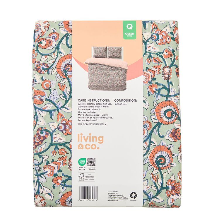 Living & Co Cotton Duvet Cover Set Floral Multi-Coloured King, , hi-res