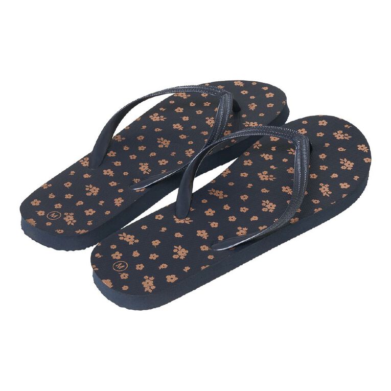 H&H Women's Recycled Printed Jandals, Blue Dark, hi-res