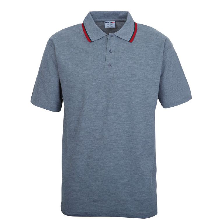 Schooltex Short Sleeve Polo with Stripe Collar, Grey Marle, hi-res