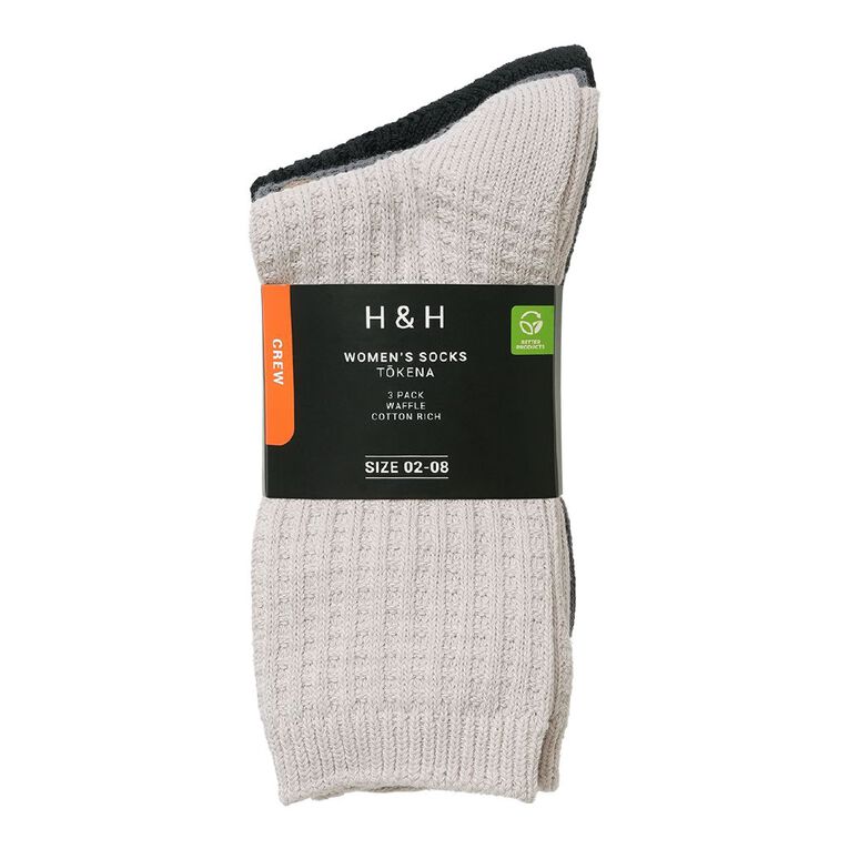 H&H Women's Waffle Crew Socks 3 Pack, Grey Light, hi-res