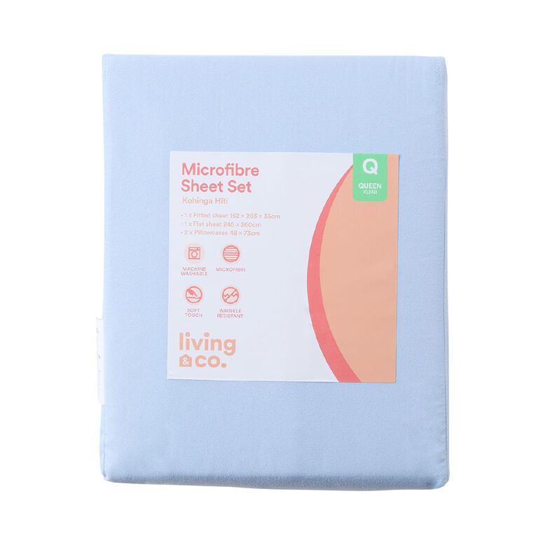 Living & Co Microfibre Sheet Set Blue Queen, , hi-res