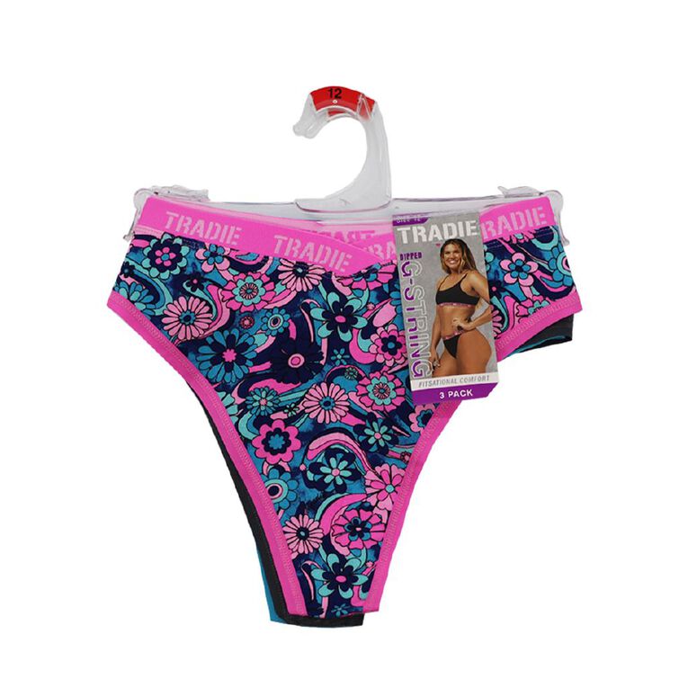 Tradie Tradie Women's Hi-Cut Dip G-String 3 Pack, Blue Light, hi-res