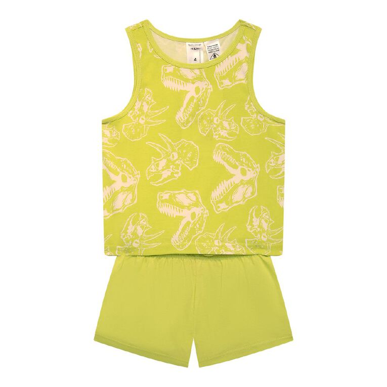 H&H Boys' Sport Singlet and Shorts Pyjama Set, Green Mid, hi-res