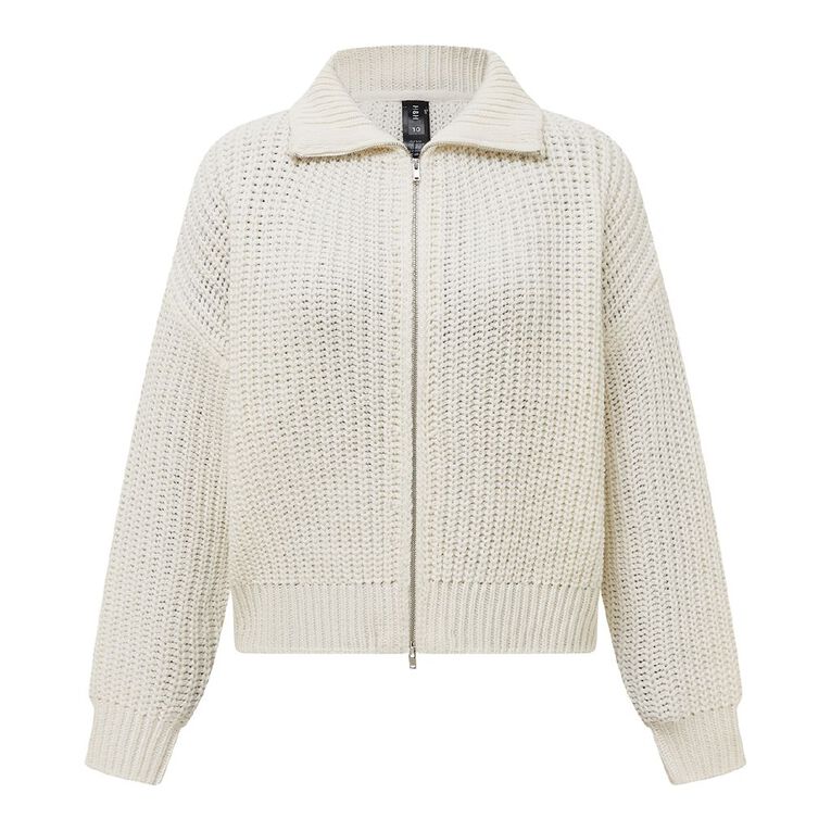 H&H Women's Zip Through Jumper, Cream, hi-res