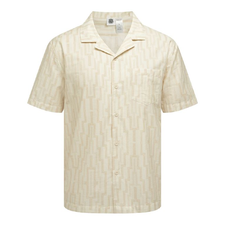 Karanga Ink Men's Short Sleeve Shirt, Cream, hi-res