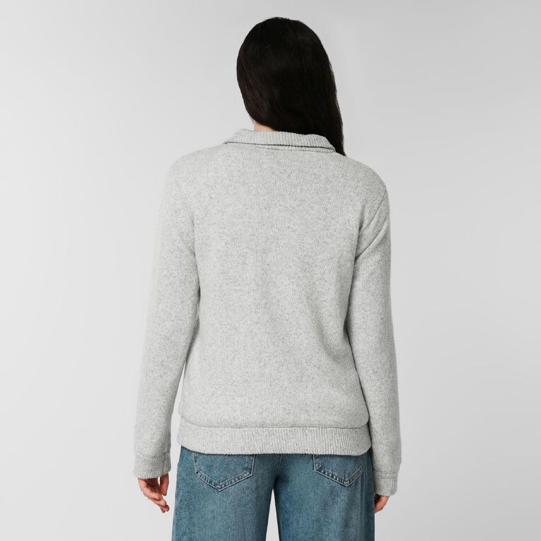 H&H Women's Sherpa Lined Soft Zip Thru Cardi, Grey Marle, hi-res