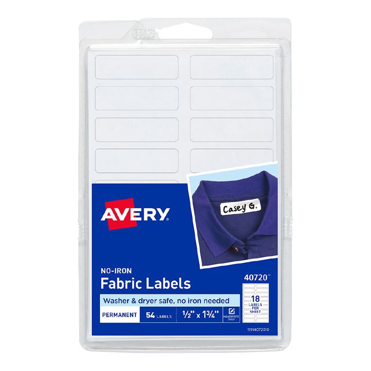 Avery No-Iron Fabric Labels Washable & Dryer Safe 54 Labels, , hi-res