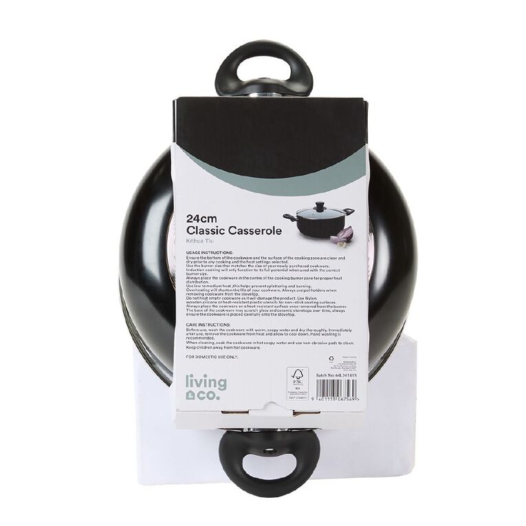 Living & Co Classic Casserole Black 24cm, , hi-res