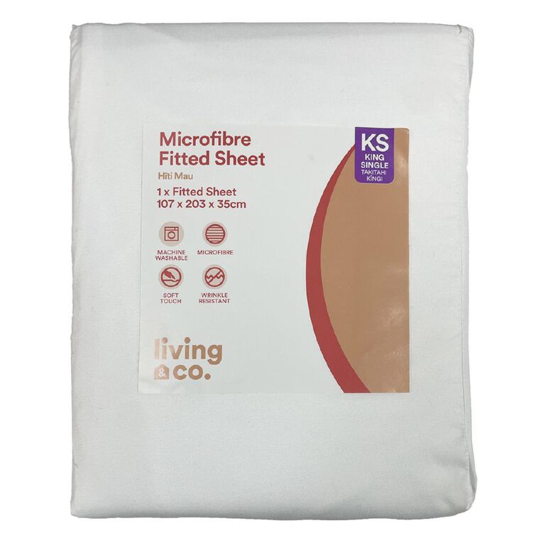Living & Co Fitted Microfibre Sheet White Queen, White, hi-res