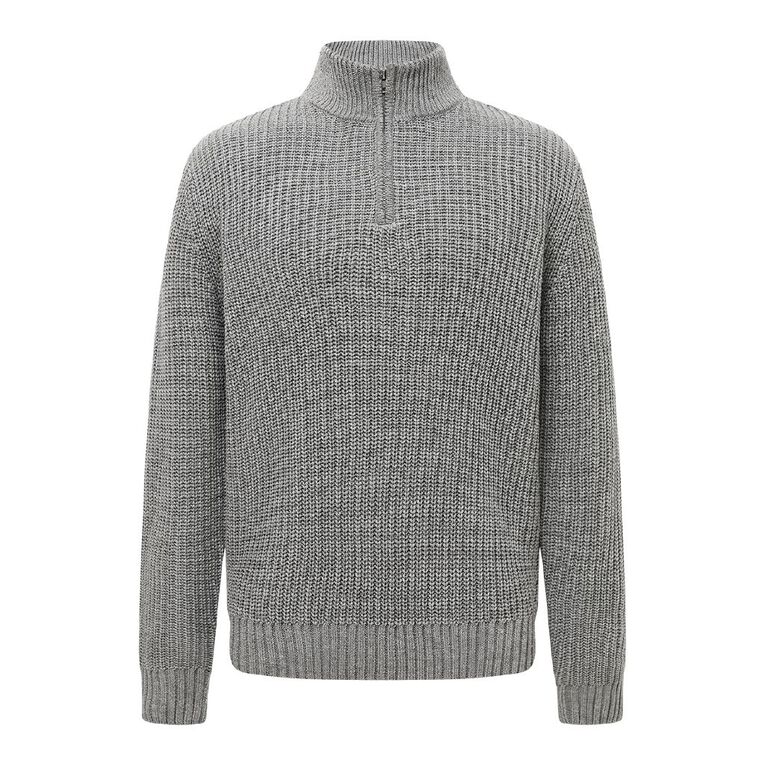 H&H Men's QTR Zip Fisherman Rib Pullover, Grey Mid, hi-res