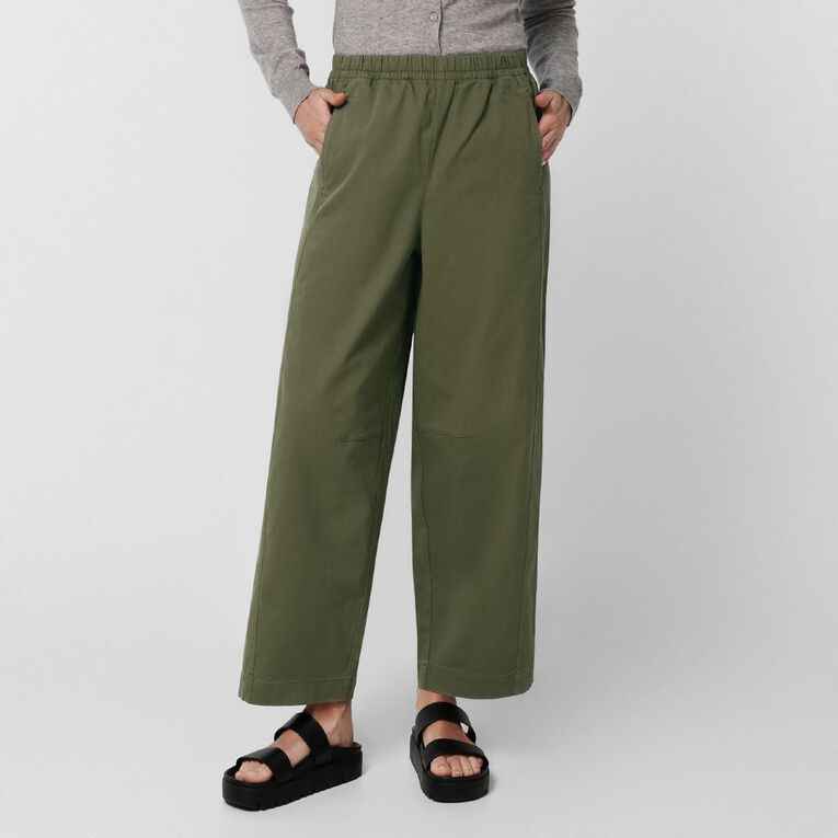H&H Women's Relaxed Barrel Leg Pants, Green Mid, hi-res