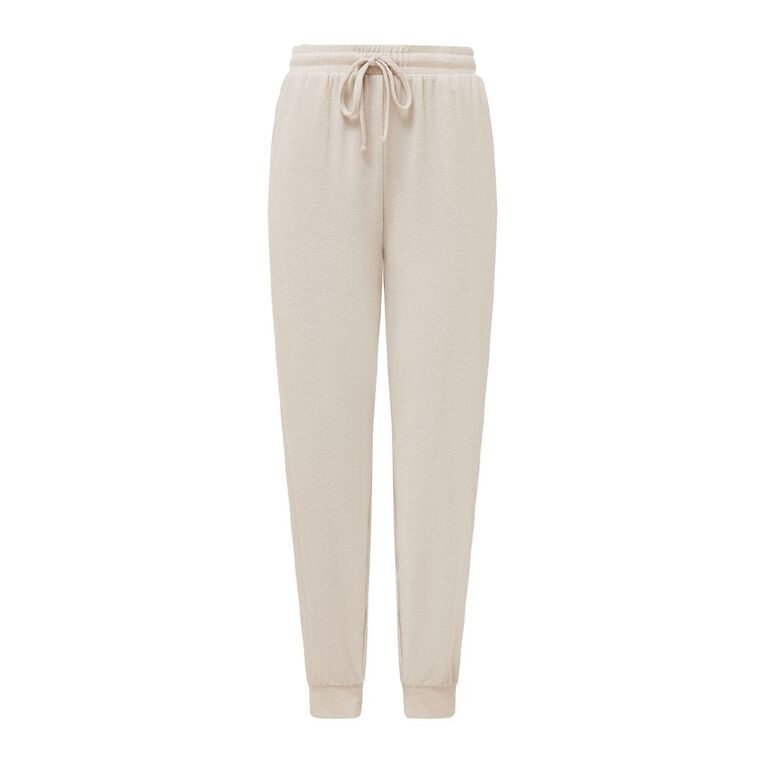 H&H Women's Brushed Knit Cuffed Lounge Pants, Cream, hi-res