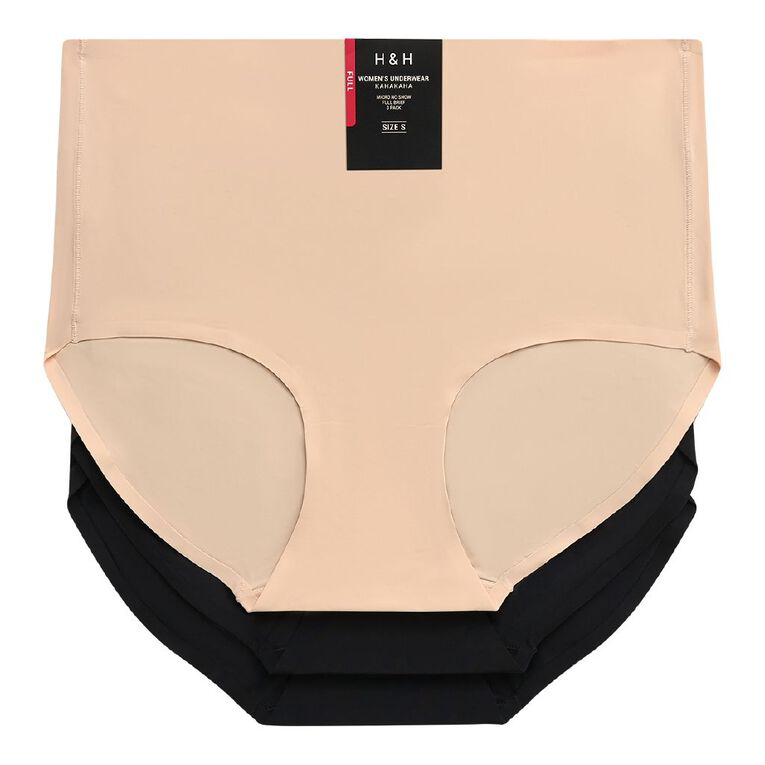 H&H Women's Micro No Show Full Briefs 3 Pack, Black, hi-res