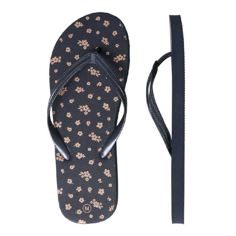 H&H Women's Recycled Printed Jandals, Blue Dark, hi-res