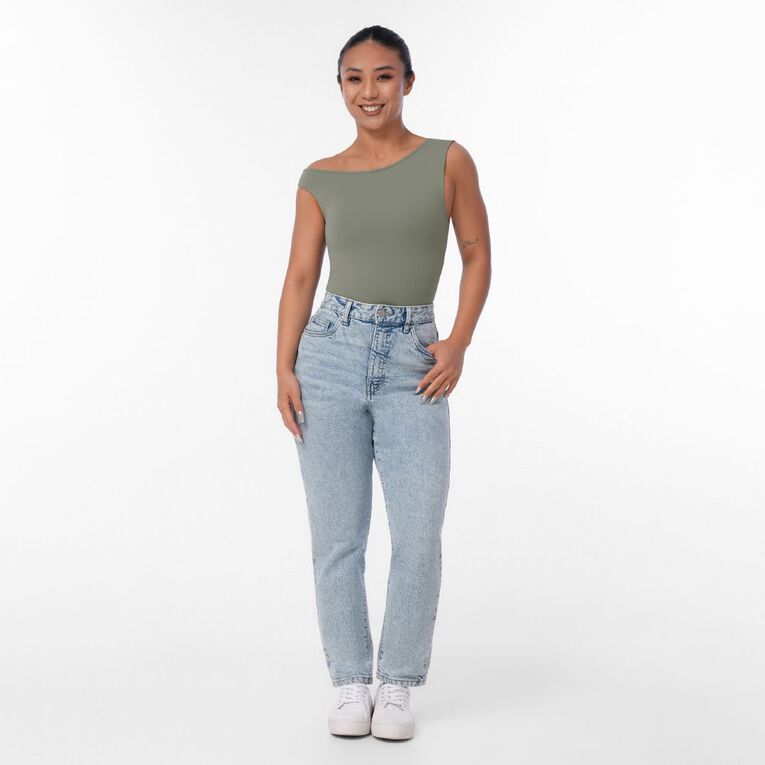 H&H Women's Contour Stretch Off Shoulder Bodysuit, Green Light, hi-res