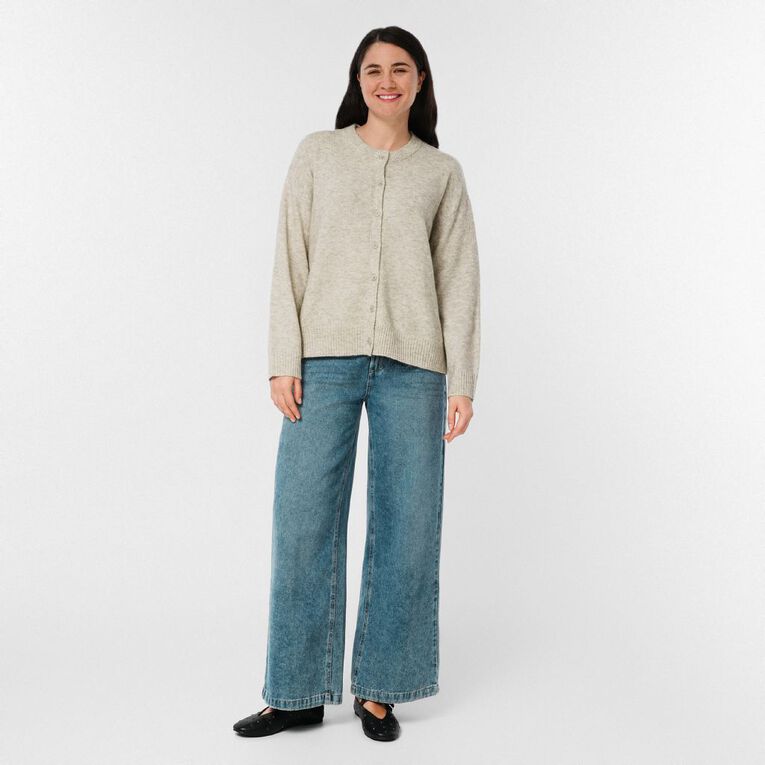 H&H Women's Cosy Oversized Crew Cardigan, Brown Light, hi-res