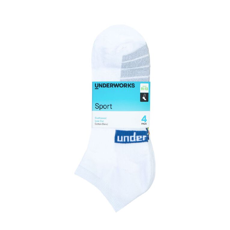 Underworks Men's Low Cut Sport Socks 4 Pack, White, hi-res