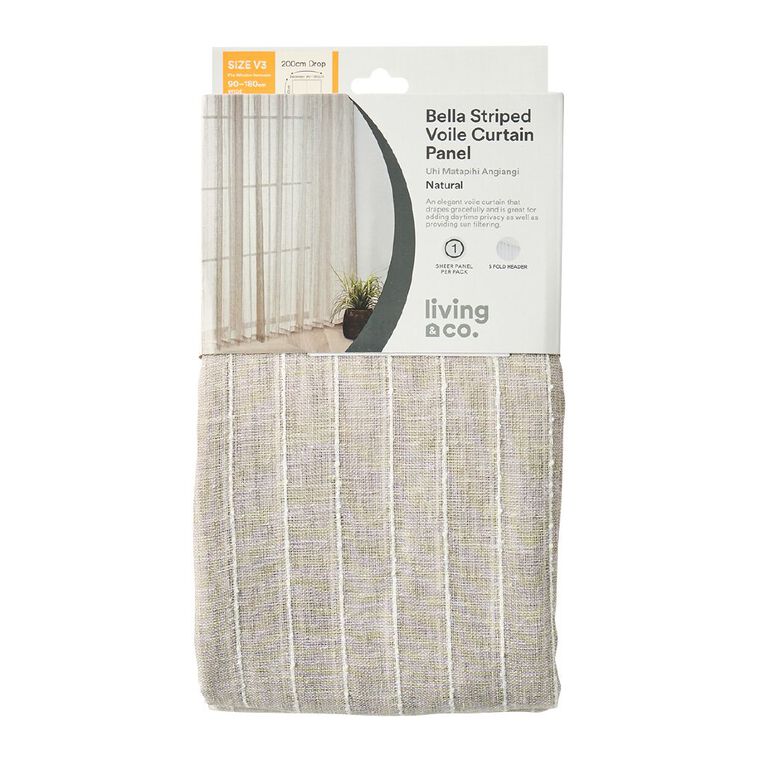 Living & Co Bella Striped Voile Natural 90-180cm Wide/200cm Drop, , hi-res