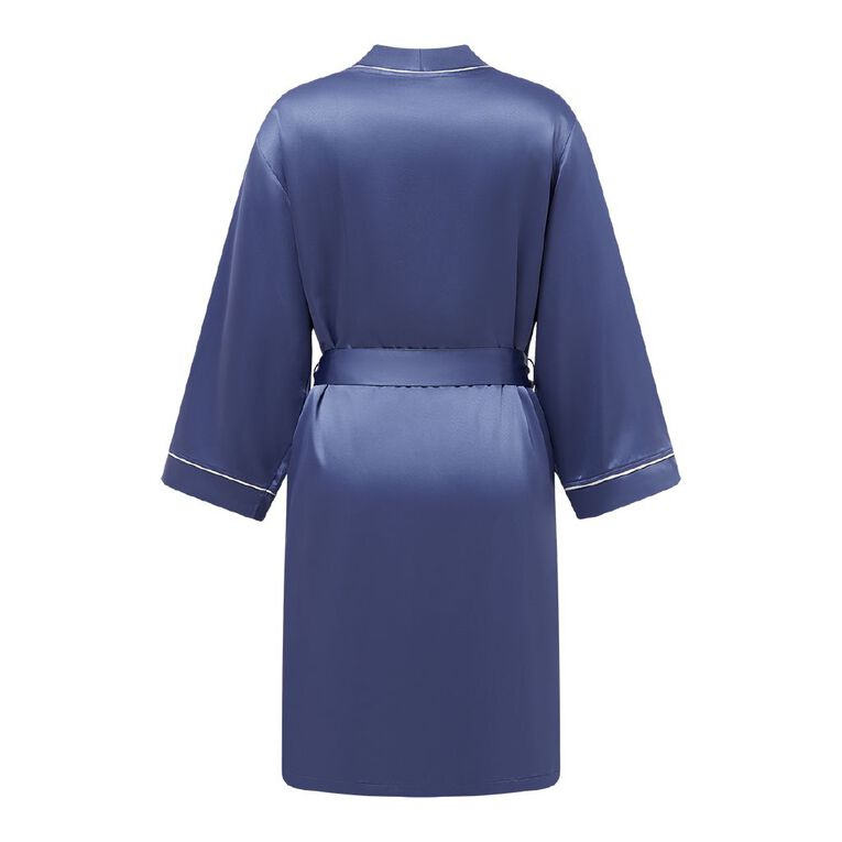 H&H Women's Satin Robe, Blue Mid, hi-res