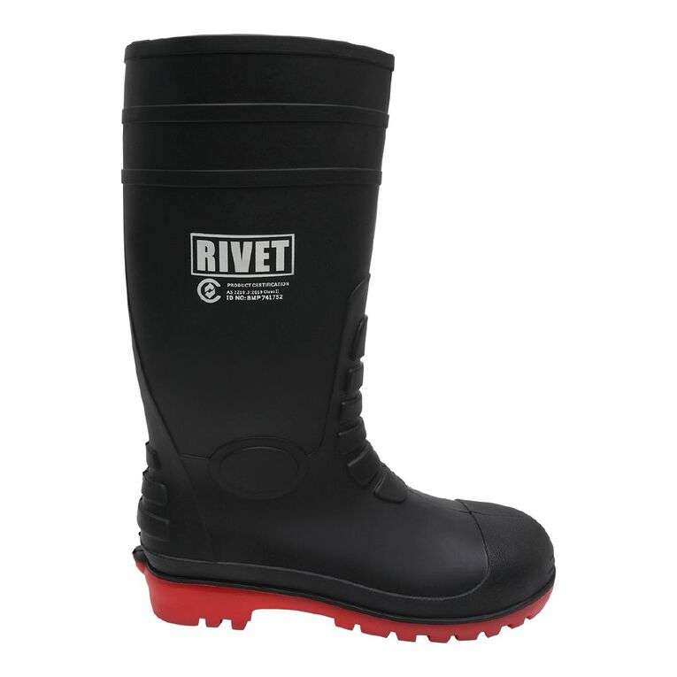 Rivet Men's Steel Toe Gumboots, Black/Orange, hi-res