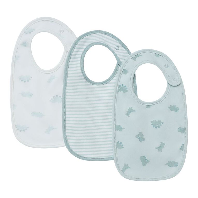 Young Original Babies' Dome Bibs 3 Pack, Blue Light DINO, hi-res