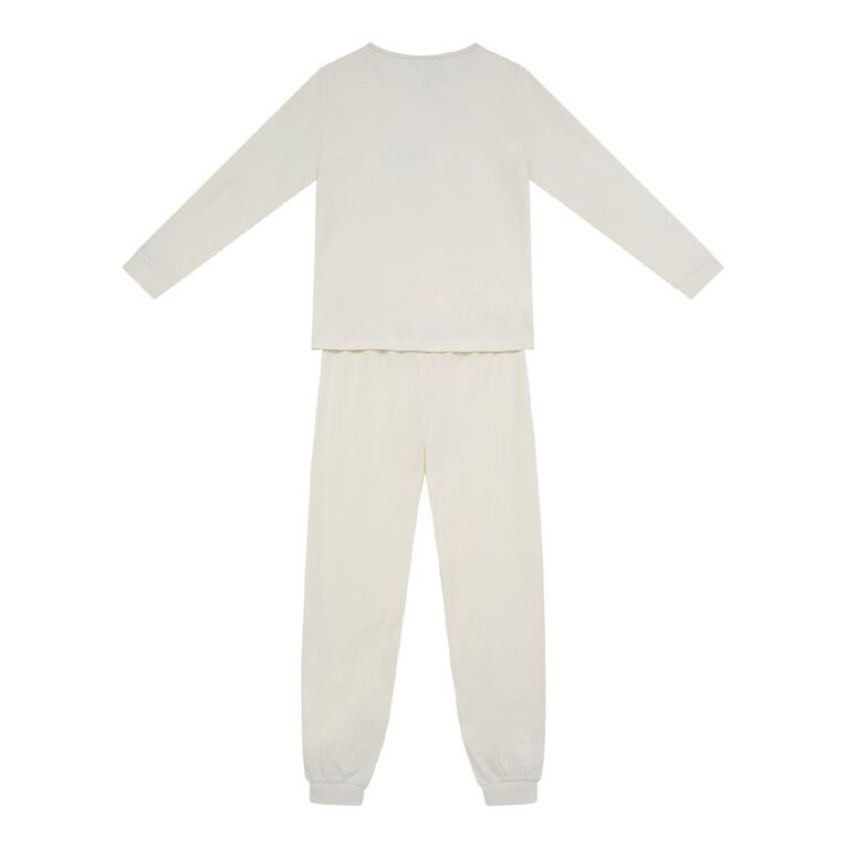 H&H Girls' Long Sleeved Knit Pyjama Set, White, hi-res