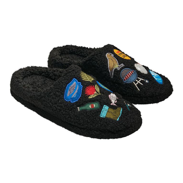 H&H Men's Kiwiana Scuff Slippers, Black, hi-res