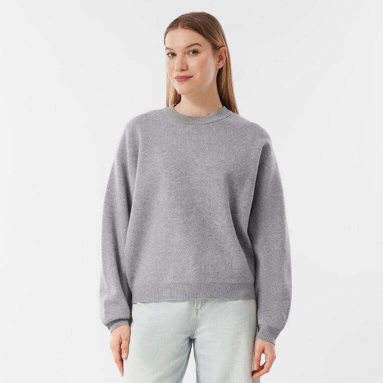 H&H Women's Relaxed Crew Neck Jumper, Grey Marle, hi-res