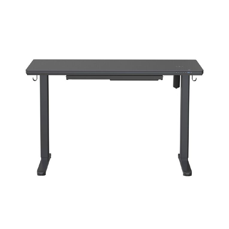Workspace Height Adjustable Desk 1200W with Drawer Frosted Glass Black, , hi-res