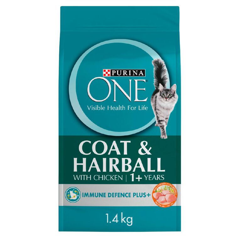 PURINA ONE Adult Coat & Hairball Chicken Dry Cat Food Bag 1.4kg, , hi-res