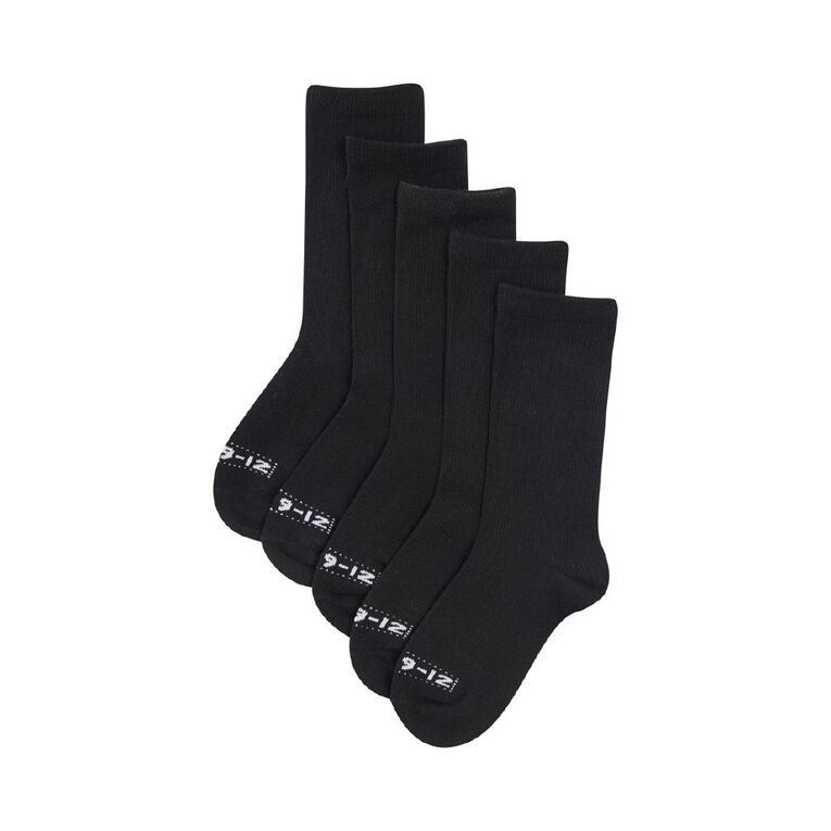 Rio Kids' School Crew Socks 5 Pack, Black W26, hi-res