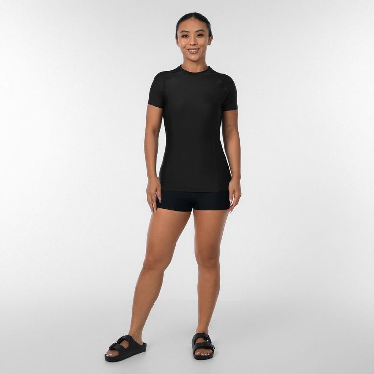 H&H Women's Plain Short Sleeve Rash Vest, Black, hi-res