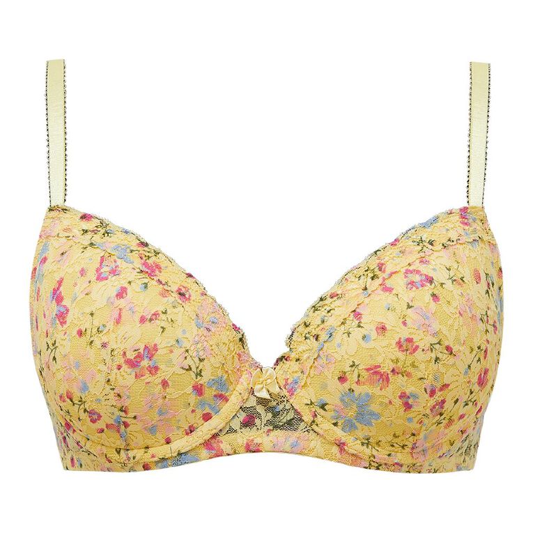 H&H Women's Poppy Lace Contour Bra, Yellow Mid S26 PRINT, hi-res