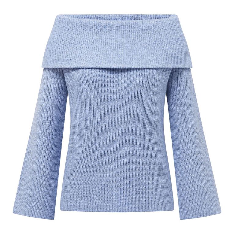 H&H Women's Long Sleeve Off Shoulder Knit Jumper, Blue Light, hi-res