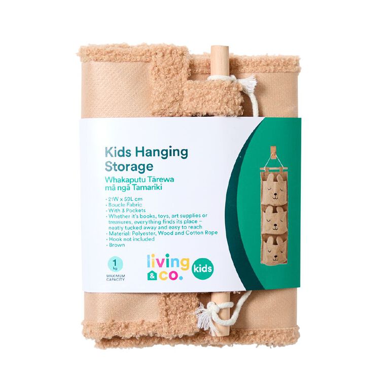 Living & Co Kids Boucle Bear Hanging Storage Brown Mid, , hi-res