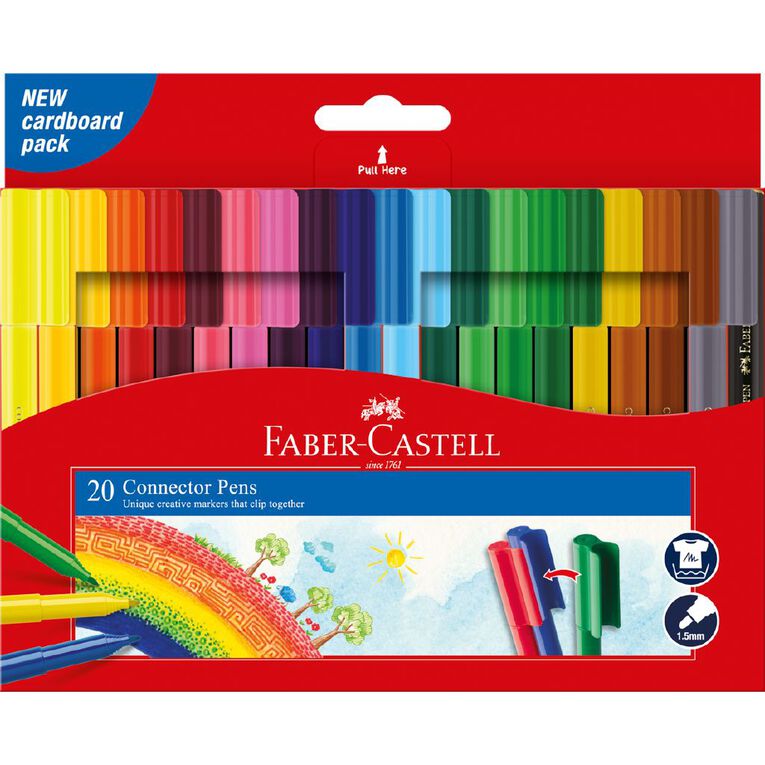 Faber-Castell Connector Felt Pens Multi-Coloured 20 Pack, , hi-res