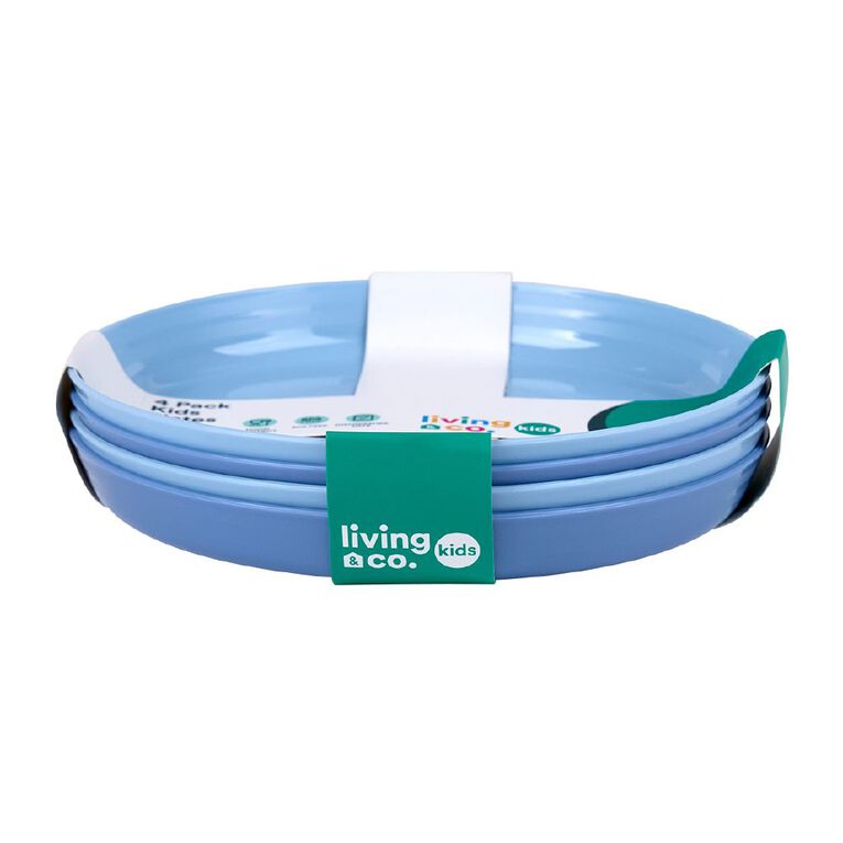 Living & Co Kids Plastic Plates Blue 4 Pack, , hi-res