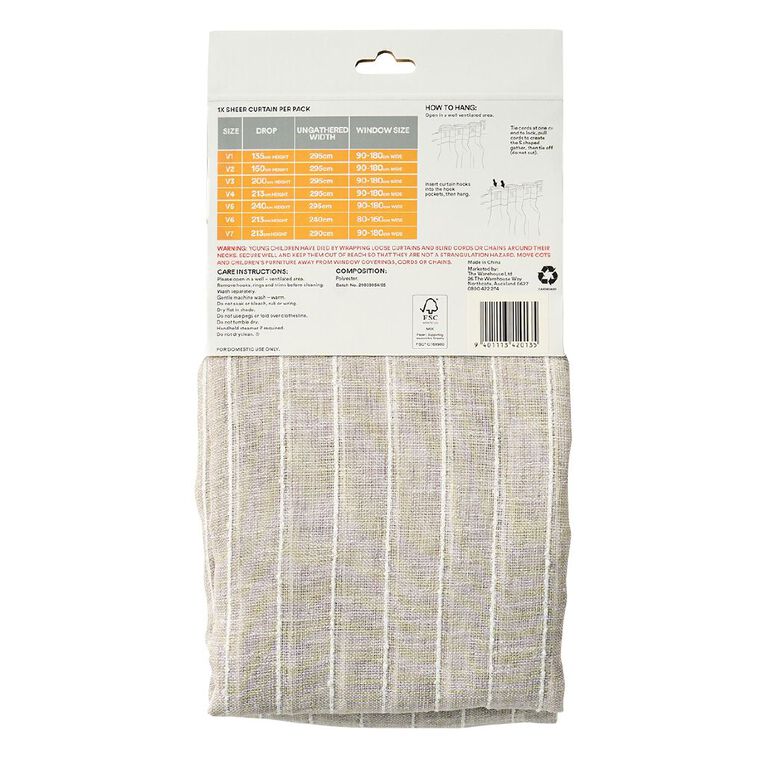 Living & Co Bella Striped Voile Natural 90-180cm Wide/200cm Drop, , hi-res