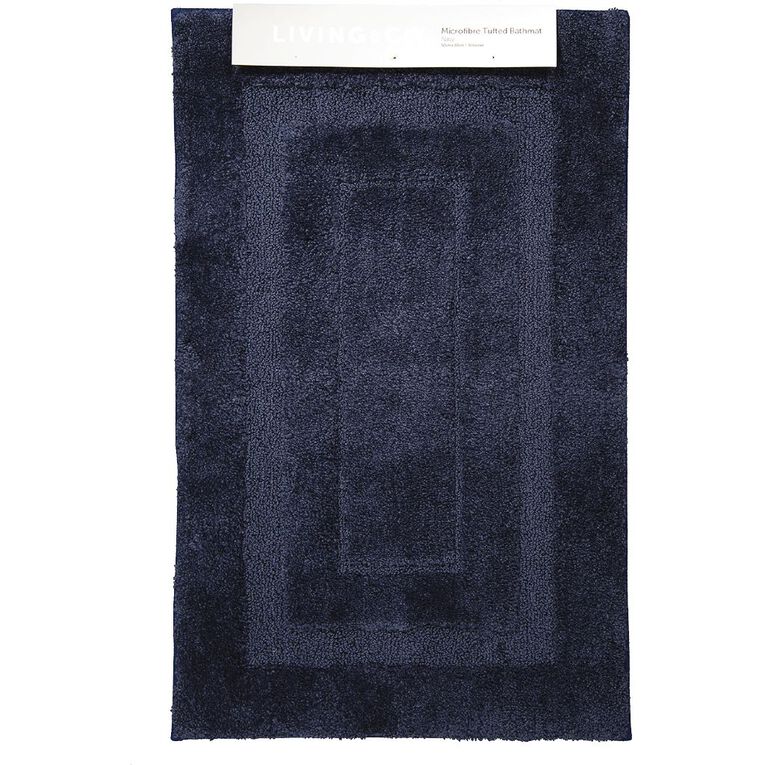 Living & Co Bath Mat Vienna Tufted Microfibre Navy 50cm x 80cm, Navy, hi-res