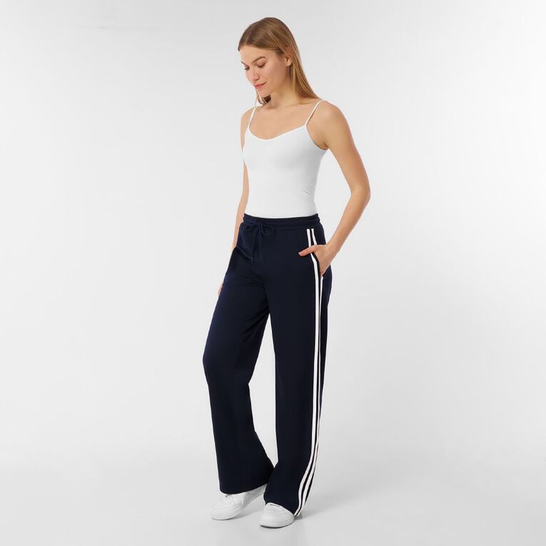 H&H Women's Sporty Stripe Wide Leg Pants, Navy, hi-res
