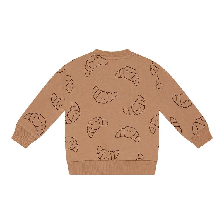 Young Original Babies' Crew Printed Sweatshirt, Brown Mid CROISSANTS, hi-res