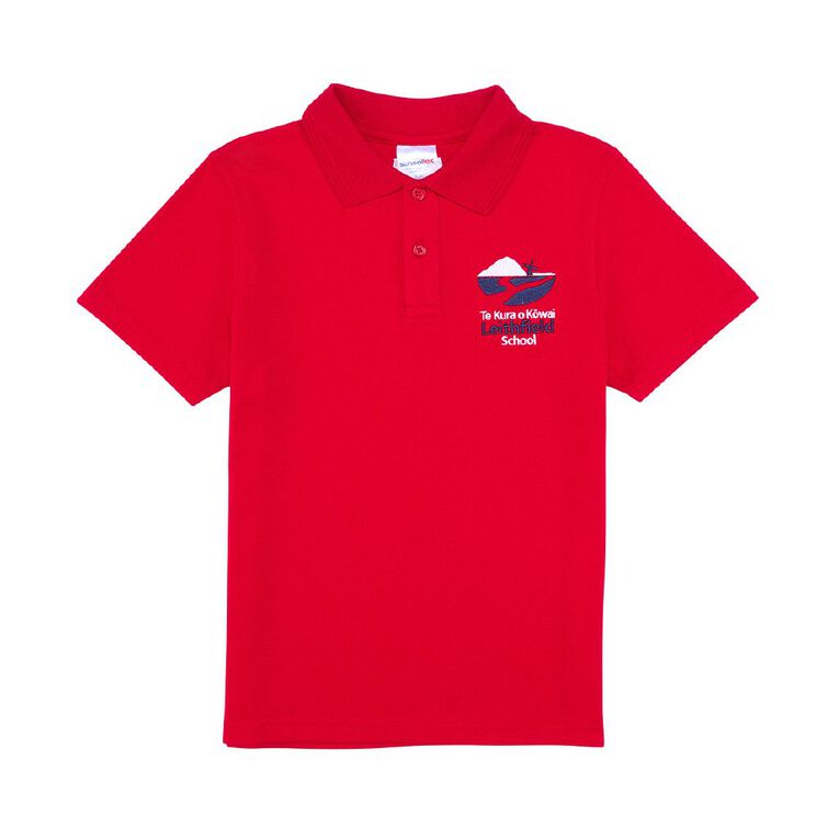 Schooltex Leithfield School Short Sleeve Polo with Embroidery, Red Mid, hi-res