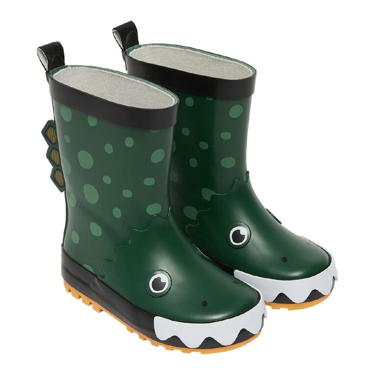 Young Original Junior Kids' Rubber Alligator Gumboots, Green Dark, hi-res