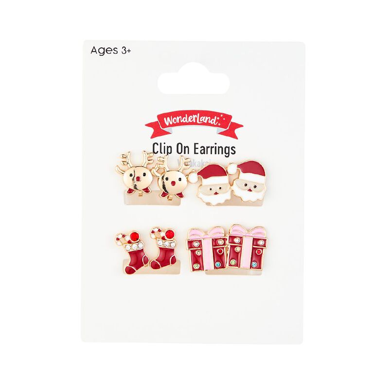 Wonderland Clip On Christmas Earrings 4 Pack, , hi-res